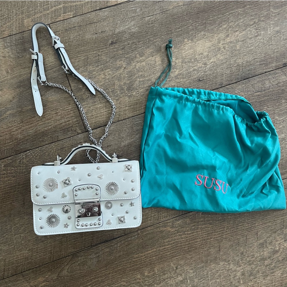 Susu Handbags - The Hollywood Leather Crossbody with Studs, off white
